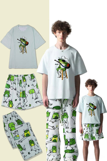 Light Green Cute Animal Print Short Sleeve Matching Family Pajamas